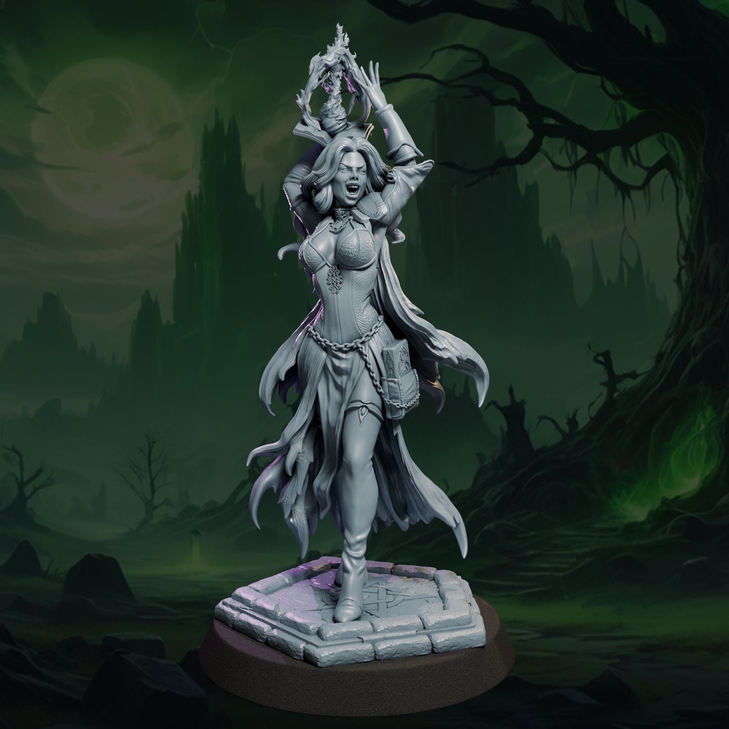 Fantasy female necromancer resin sculpture with skull staff SFW and NSFW