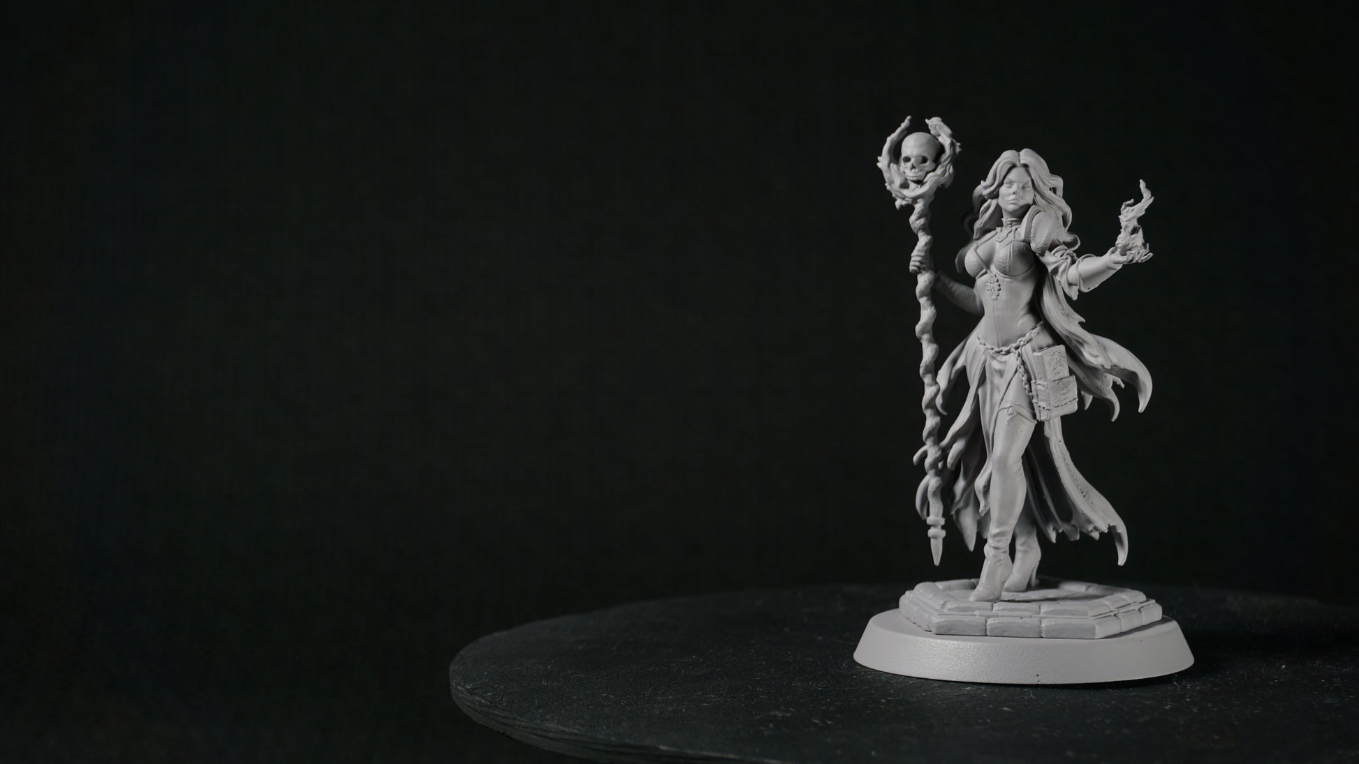 Fantasy female necromancer resin sculpture with skull staff SFW and NSFW