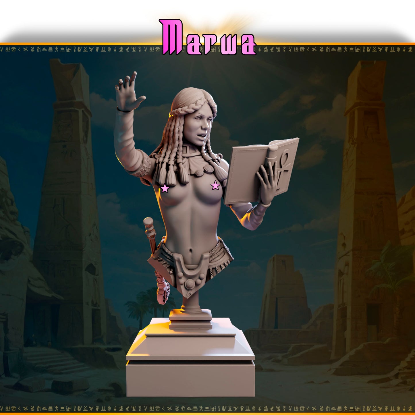 Marwa – Nekromantka Pustyni — figurka z księgą i mumią, skala 32 mm