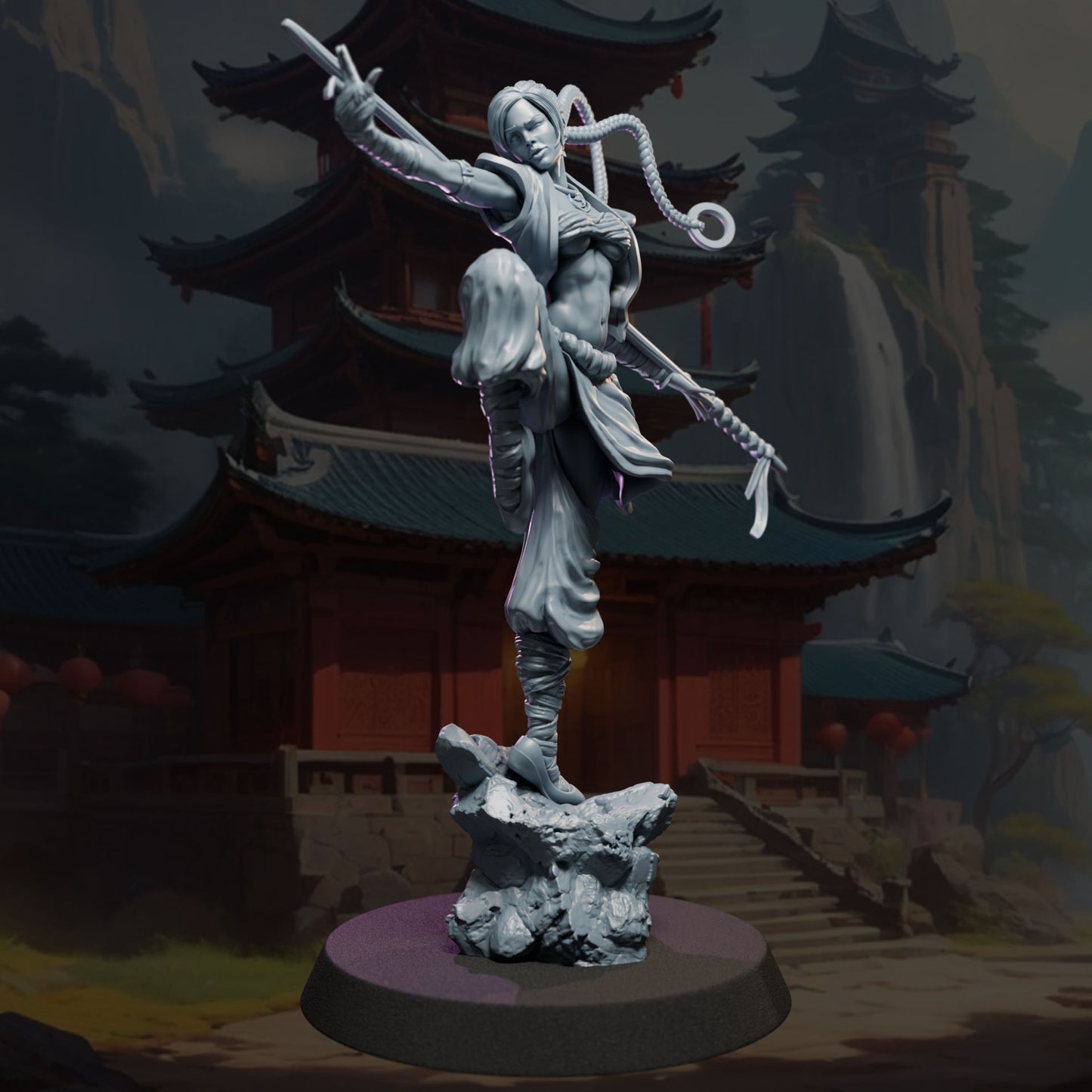 Meillin painted female monk miniature 75mm by Black Bird Miniatures