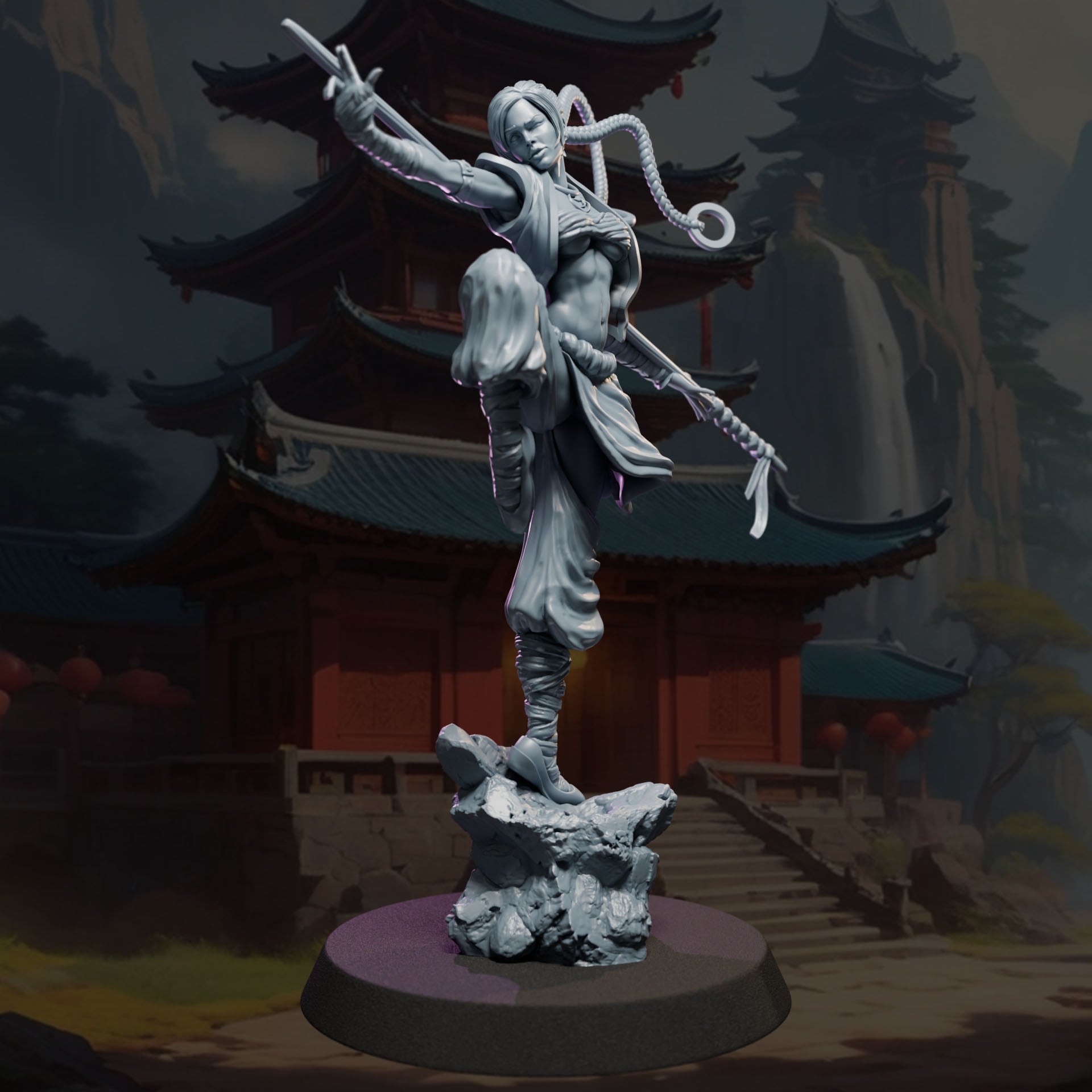 Meillin painted female monk miniature 75mm by Black Bird Miniatures