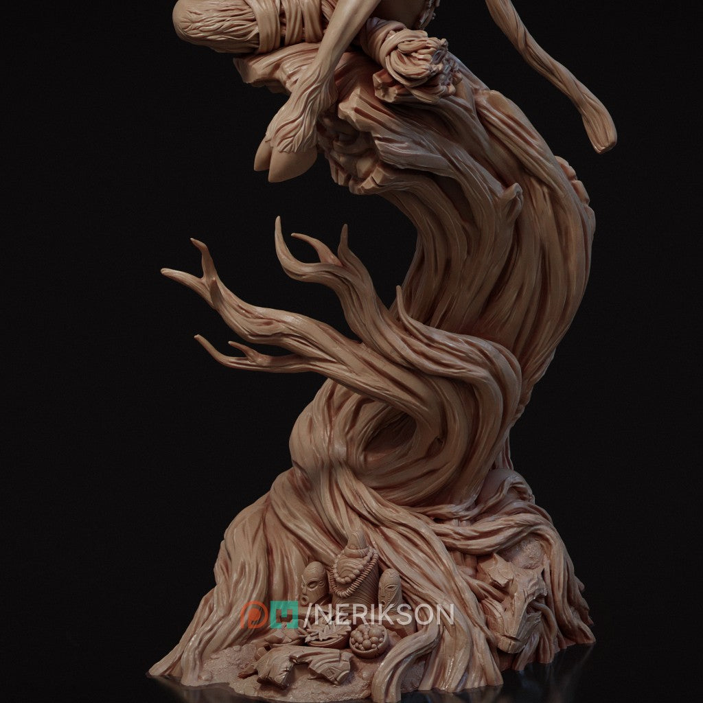 Eshvara the Cursed Faun, a highly detailed 3D printed resin miniature by Nerikson, showing a horned figure with intricate markings in deep thought.