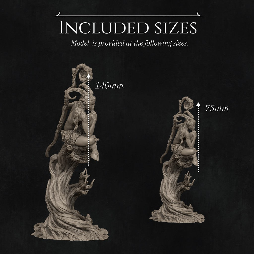 Eshvara the Cursed Faun, a highly detailed 3D printed resin miniature by Nerikson, showing a horned figure with intricate markings in deep thought.