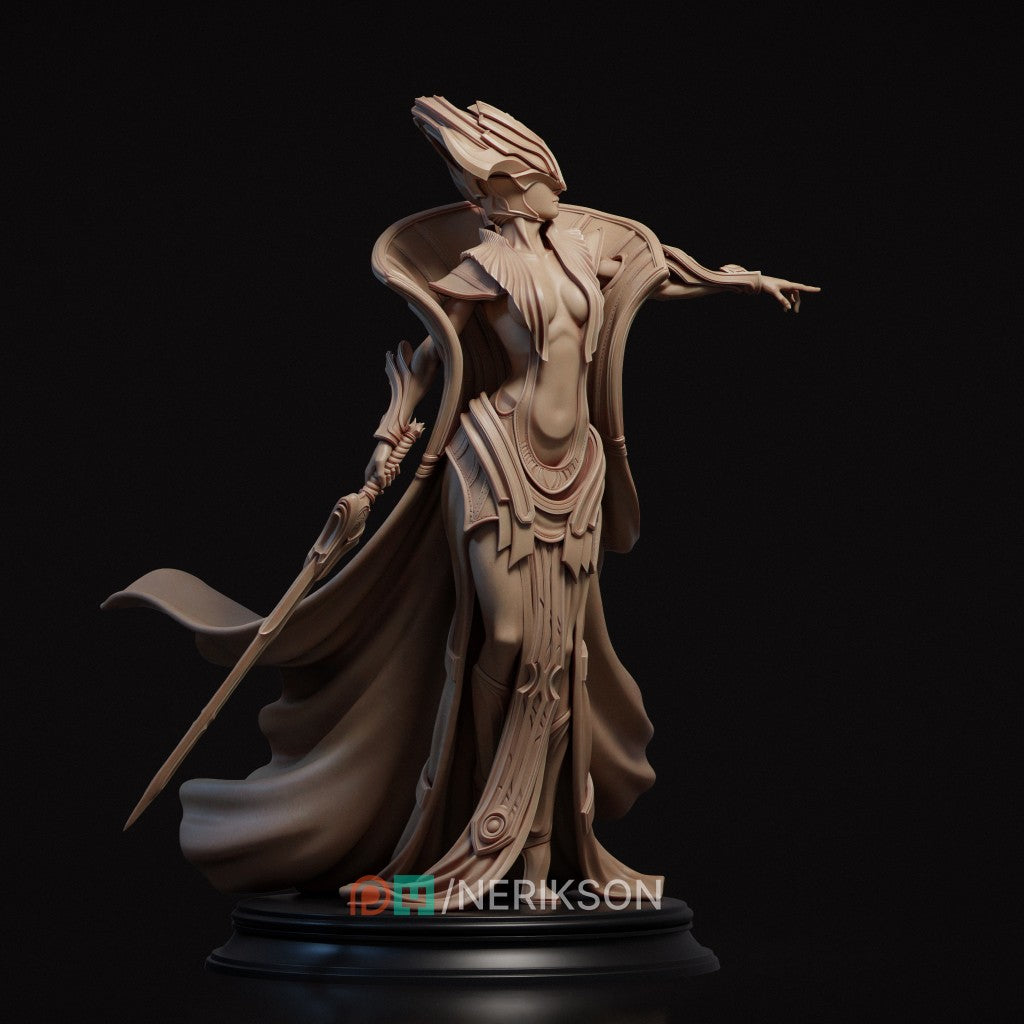 Incarnation of Destiny, a majestic female warrior-sorceress figure by Nerikson, printed in high-definition ABS-Like Resin.