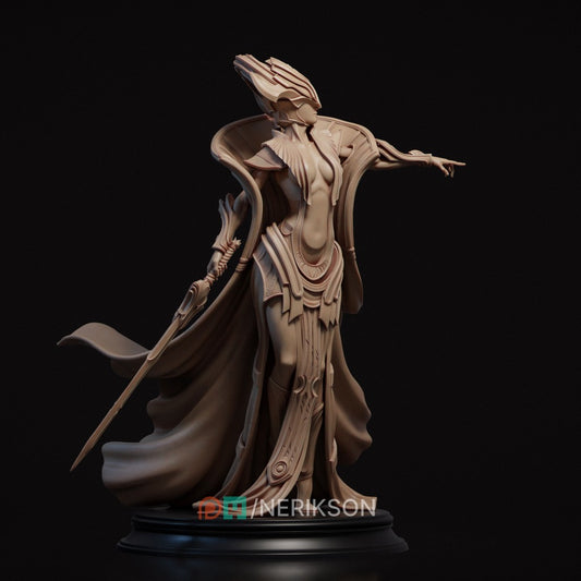 Incarnation of Destiny, a majestic female warrior-sorceress figure by Nerikson, printed in high-definition ABS-Like Resin.