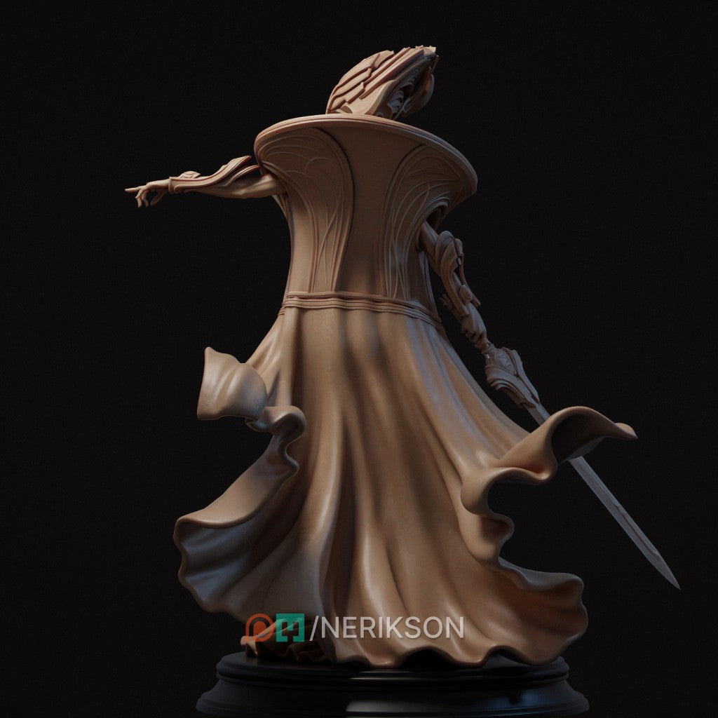 Incarnation of Destiny, a majestic female warrior-sorceress figure by Nerikson, printed in high-definition ABS-Like Resin.