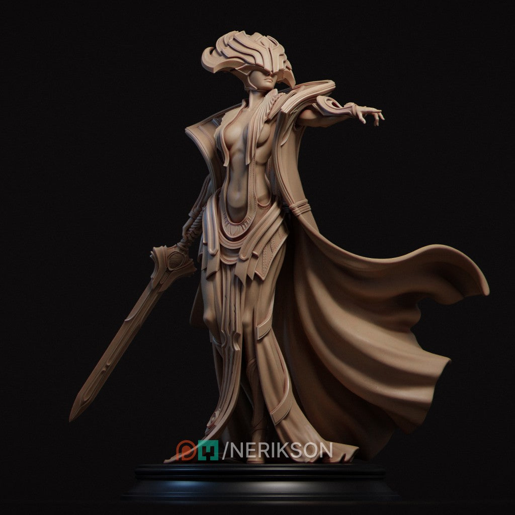 Incarnation of Destiny, a majestic female warrior-sorceress figure by Nerikson, printed in high-definition ABS-Like Resin.
