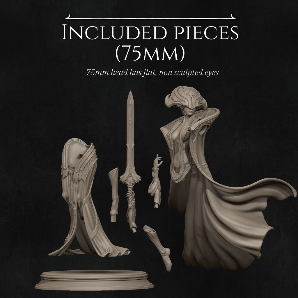 Incarnation of Destiny, a majestic female warrior-sorceress figure by Nerikson, printed in high-definition ABS-Like Resin.