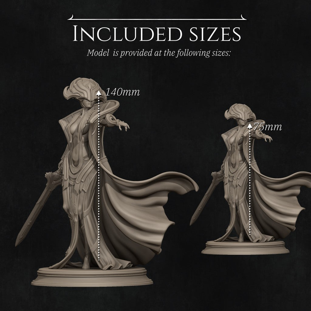 Incarnation of Destiny, a majestic female warrior-sorceress figure by Nerikson, printed in high-definition ABS-Like Resin.