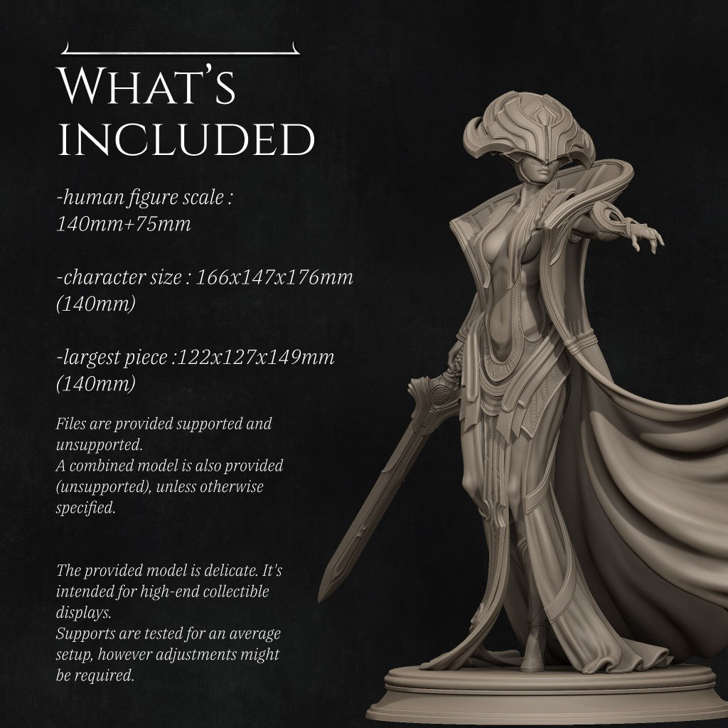 Incarnation of Destiny, a majestic female warrior-sorceress figure by Nerikson, printed in high-definition ABS-Like Resin.