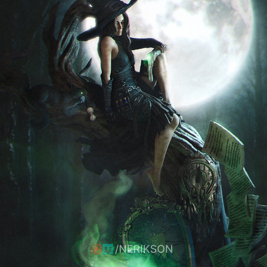 Midnight Freedom witch figurine sculpted by Nerikson 3D printed in ABS-Like resin