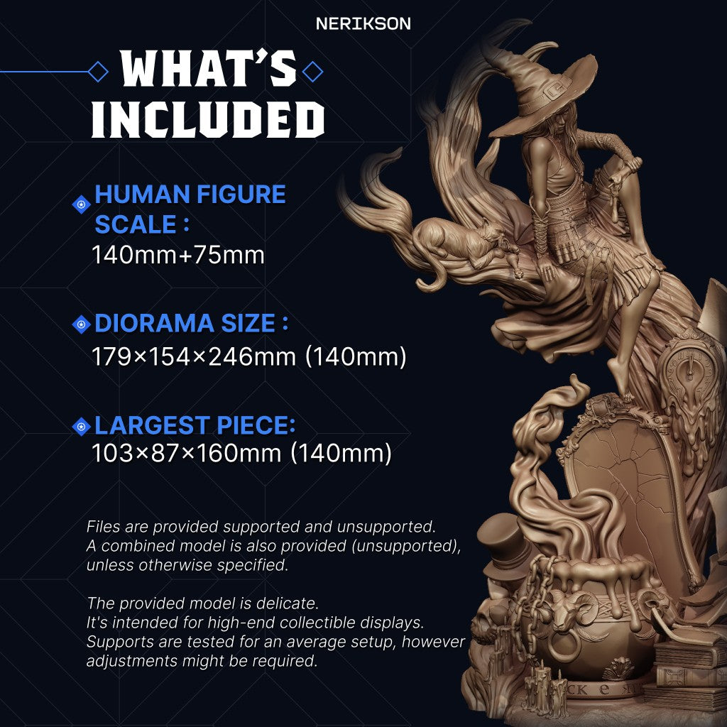 Midnight Freedom witch figurine sculpted by Nerikson 3D printed in ABS-Like resin