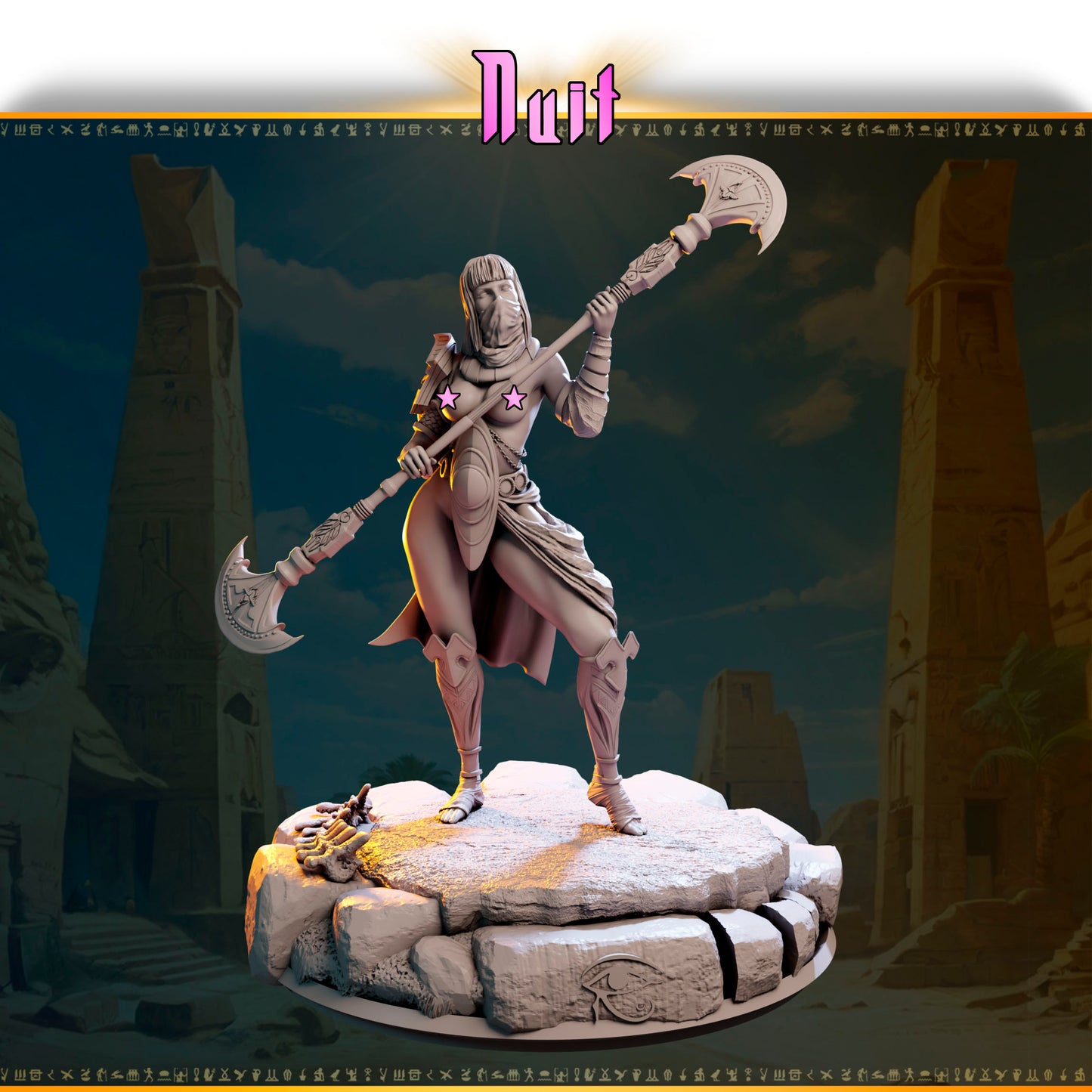 Nuit – Wojowniczka Pustynnych Wichrów — widok z przodu na pustynnej podstawce