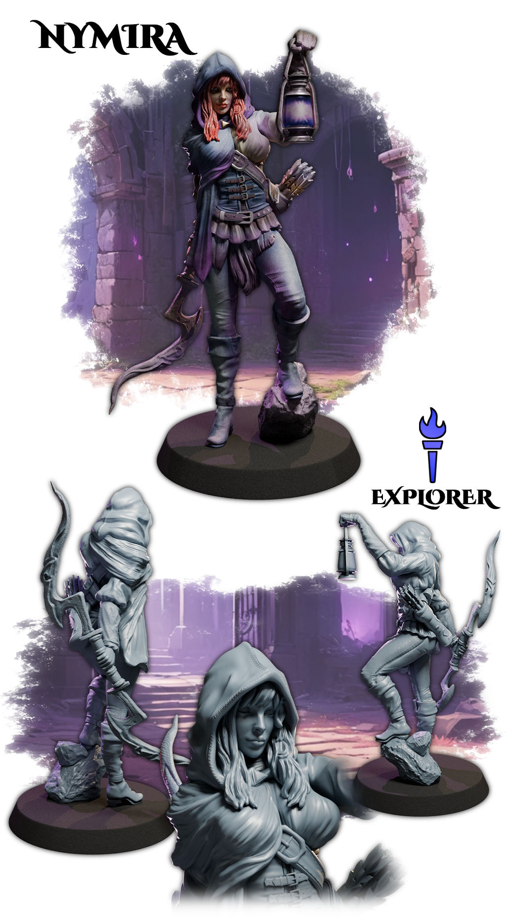 Fantasy explorer woman resin sculpture with lantern SFW and NSFW versions