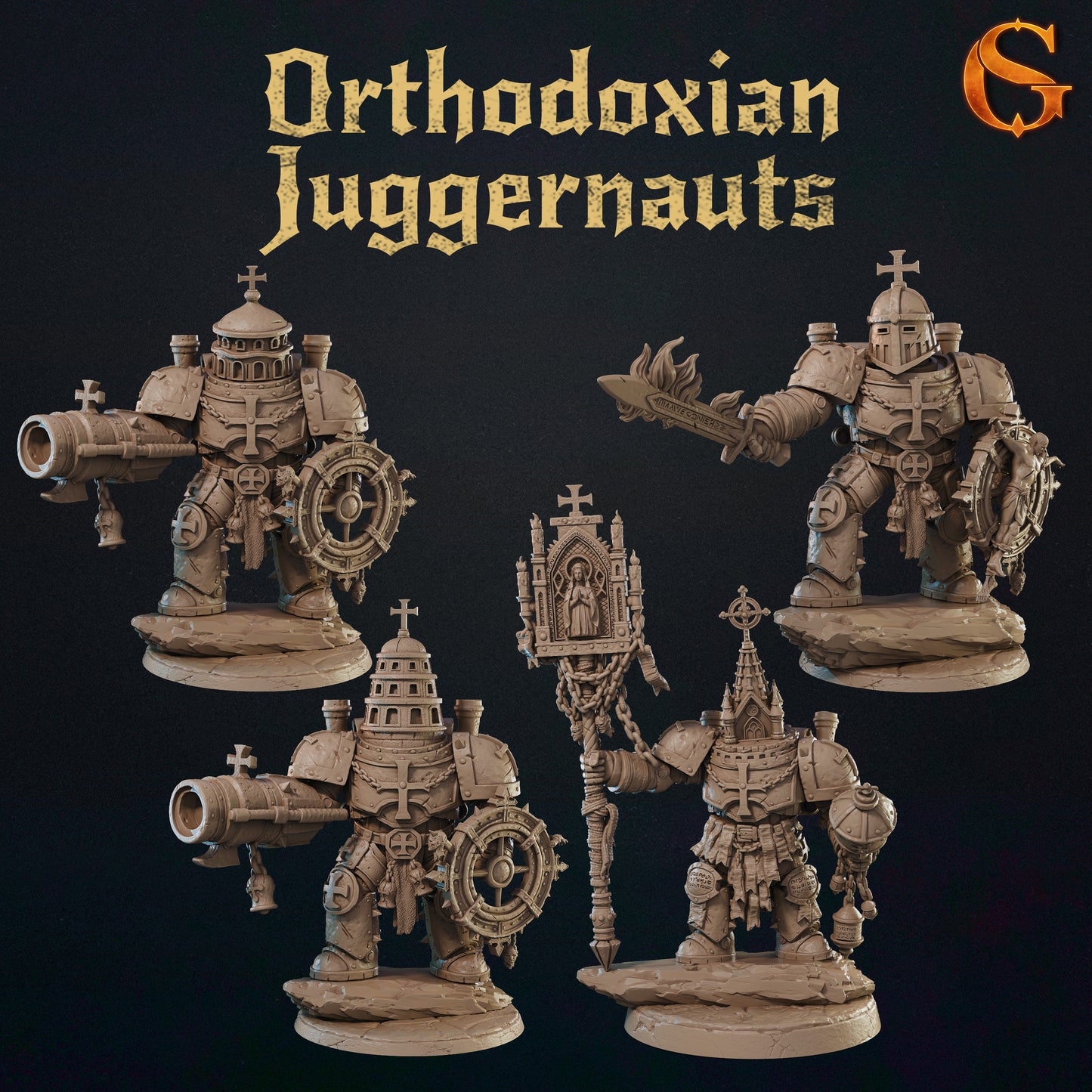 Orthodoxian Juggernauts – Set mit 4 Figuren 60 mm | Mächtige Mechs der Alchemistischen Satrapie