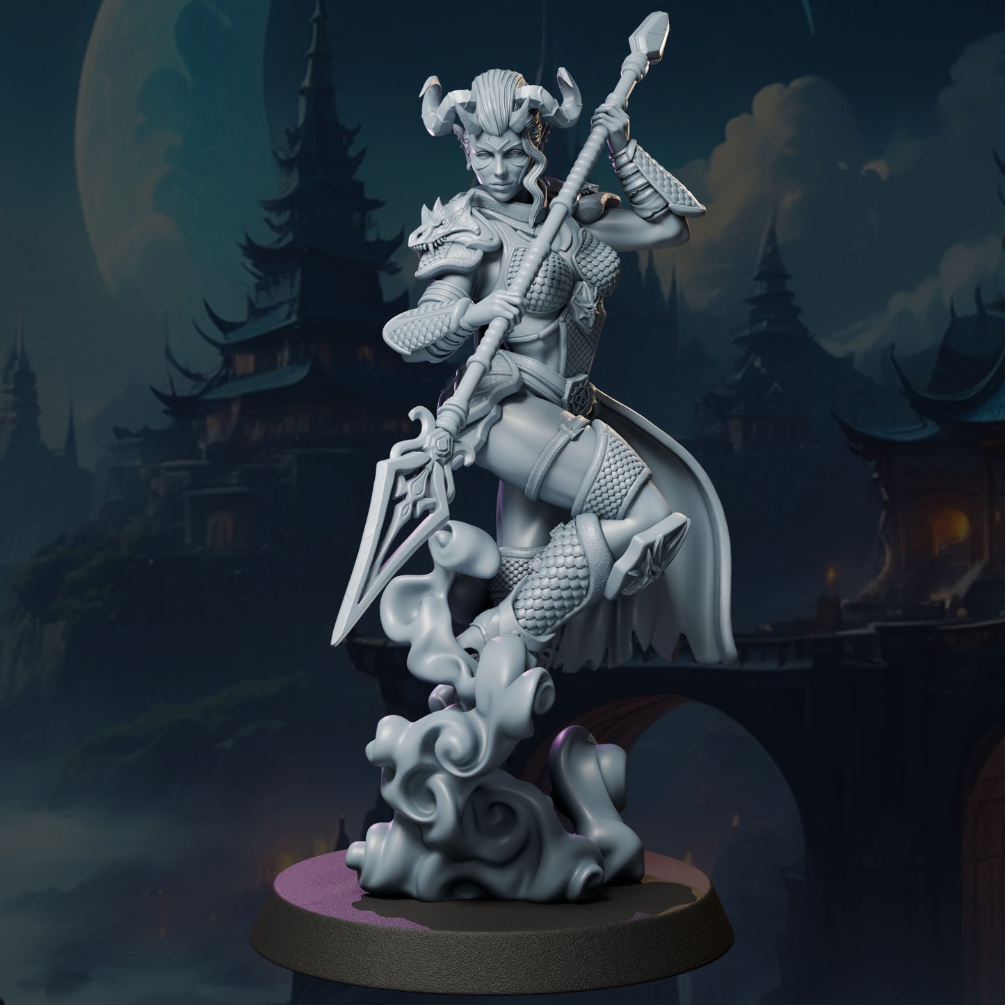 Unpainted resin female dragon warrior model 32mm from Ladies of the Dark Age collection