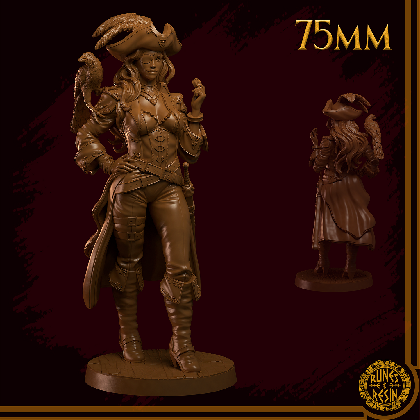 Raven – Pirate Captain with Raven – Fantasy Miniature 32mm / 75mm | Runes and Resin