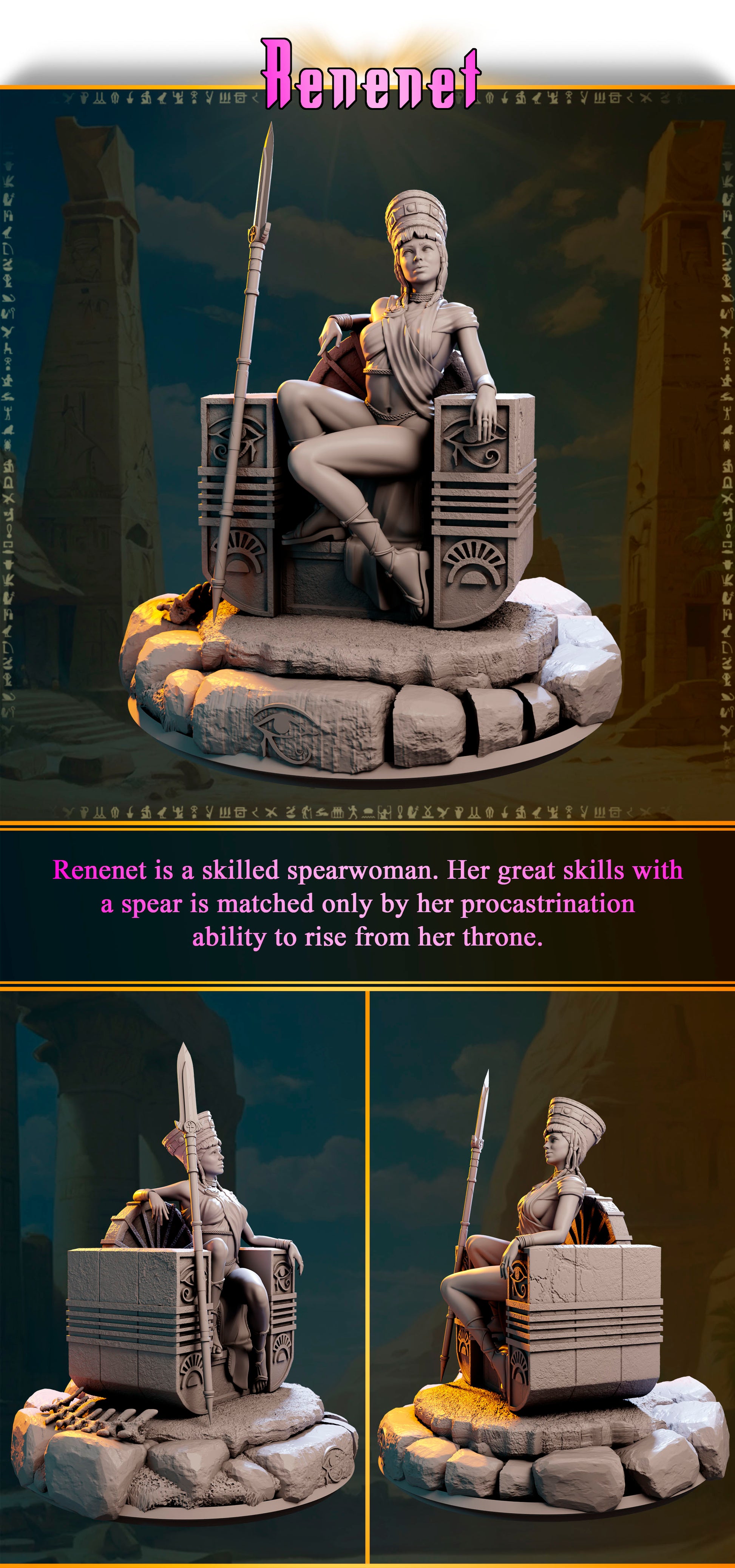 Renenet – Bogini Urodzaju — widok z przodu na ozdobnej podstawce