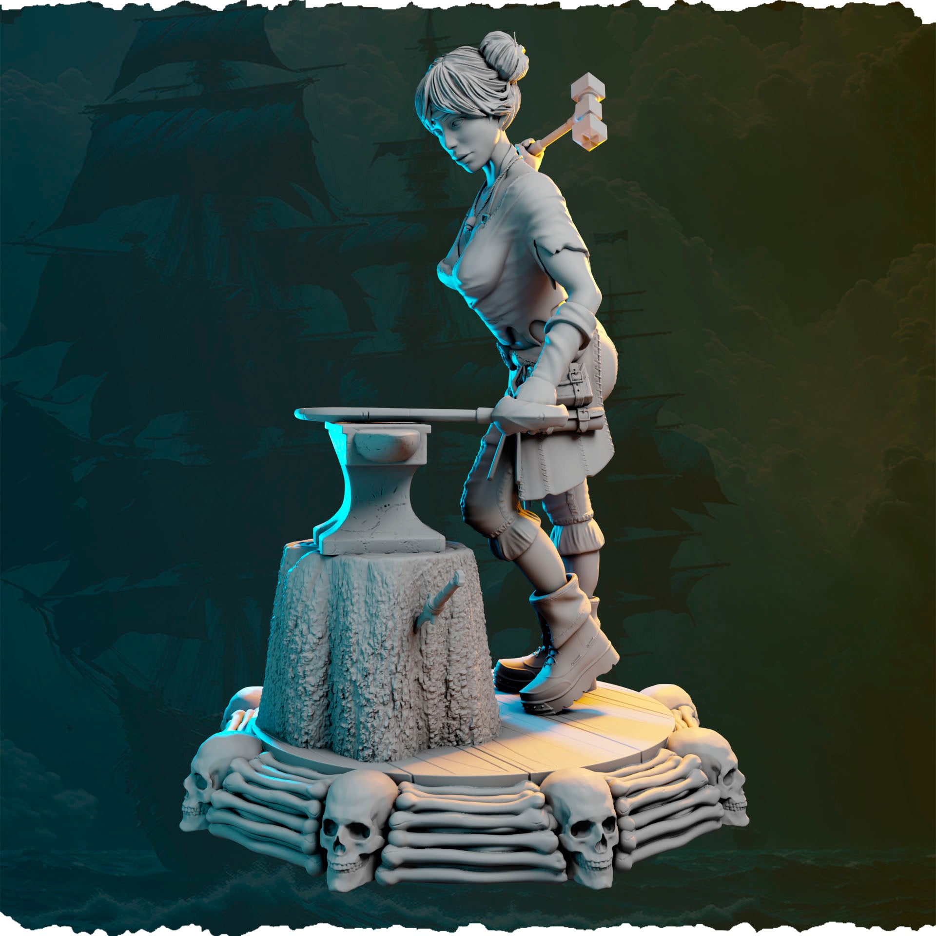 Piracka kowalka z młotem figurka fantasy od Black Bird Miniatures