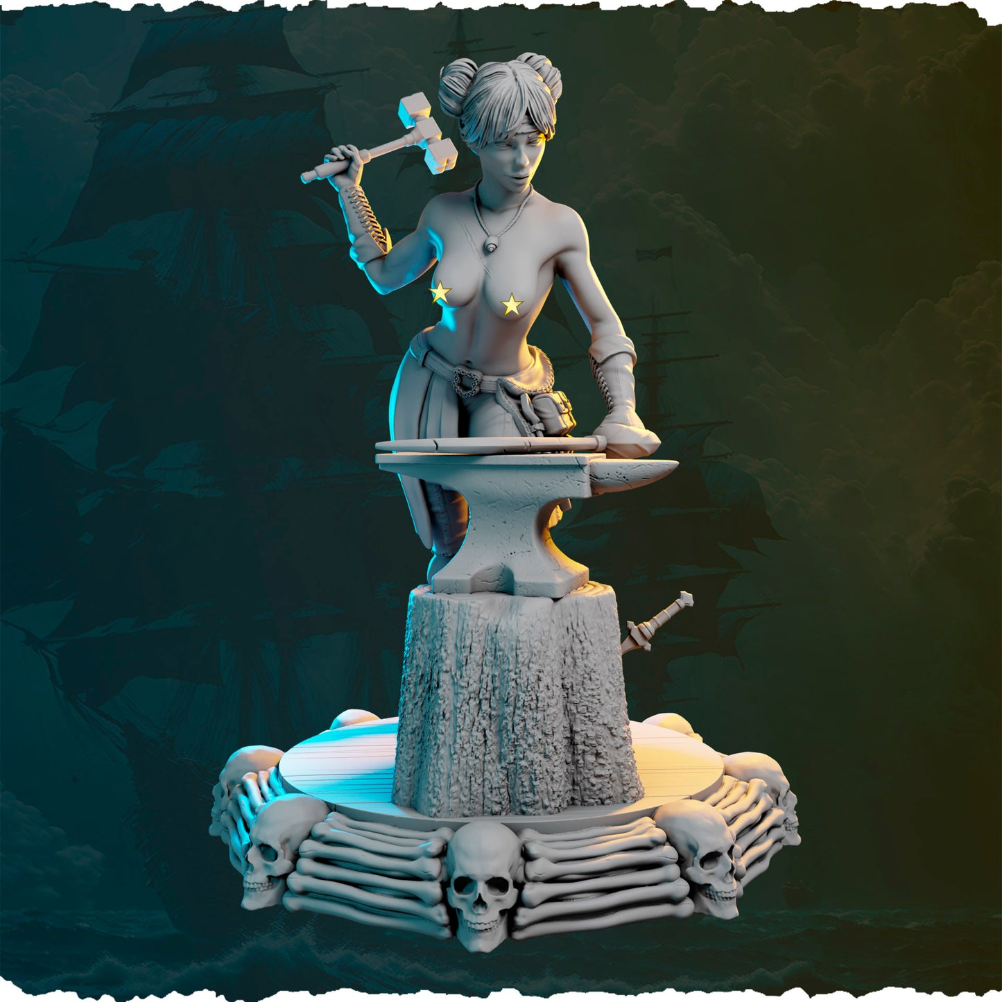 Piracka kowalka z młotem figurka fantasy od Black Bird Miniatures