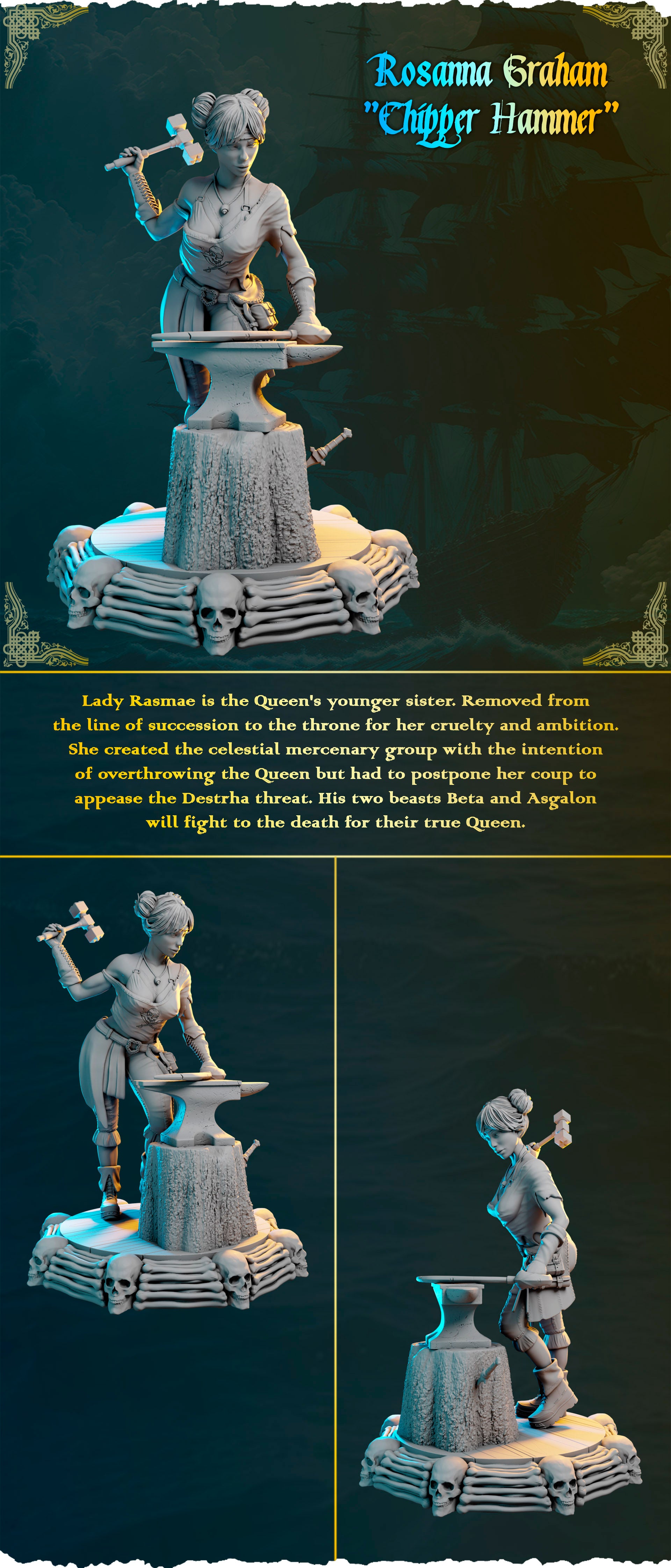 Piracka kowalka z młotem figurka fantasy od Black Bird Miniatures