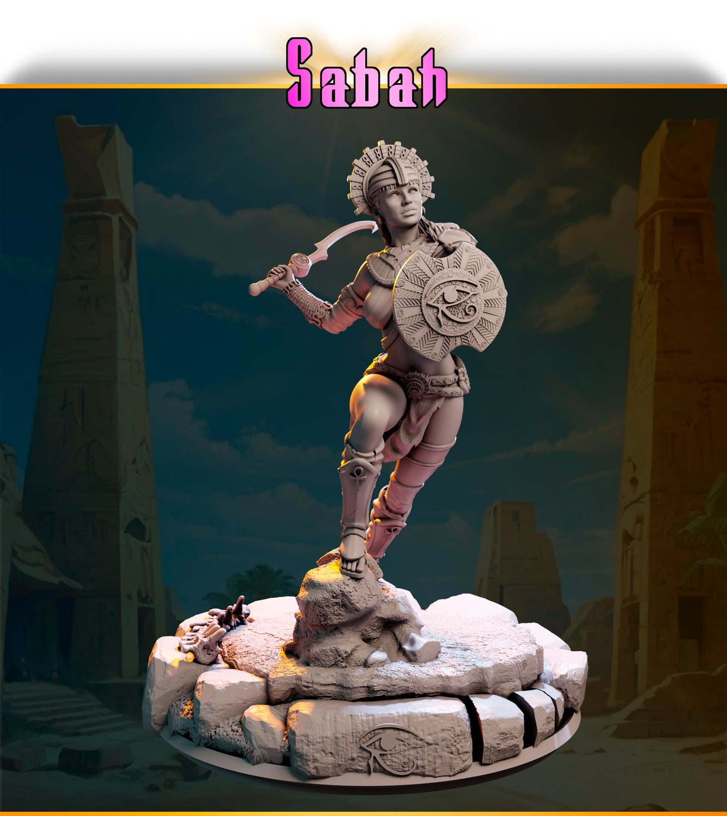 Sabah – Strażniczka Wschodniego Słońca — figurka z mieczem i tarczą, skala 32 mm