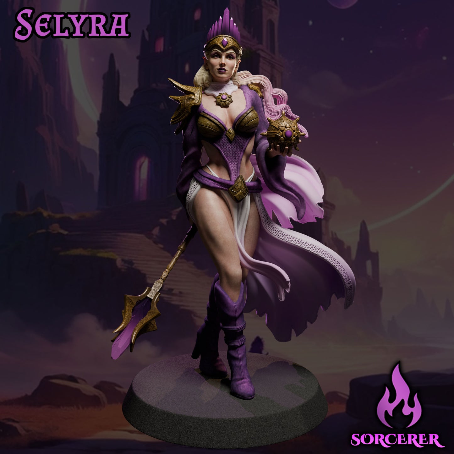 Selyra painted female sorcerer miniature 75mm by Black Bird Miniatures