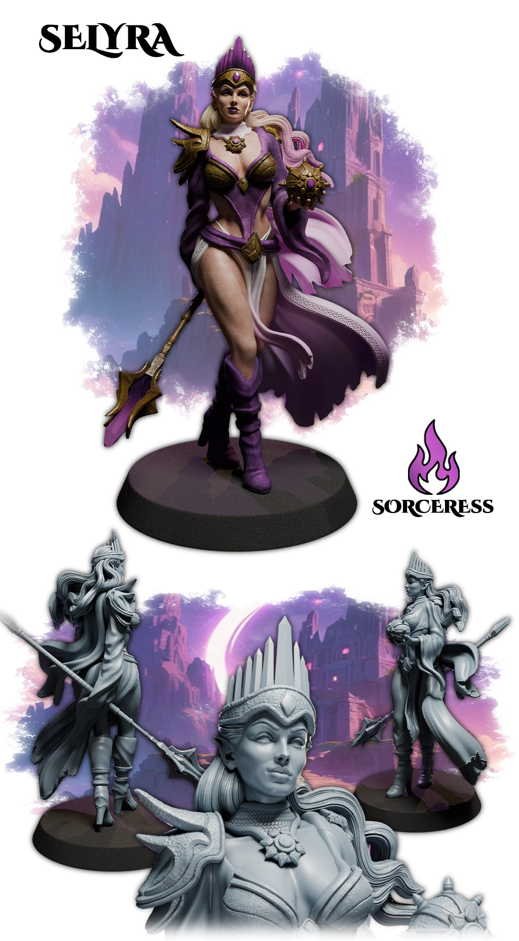 Selyra painted female sorcerer miniature 75mm by Black Bird Miniatures