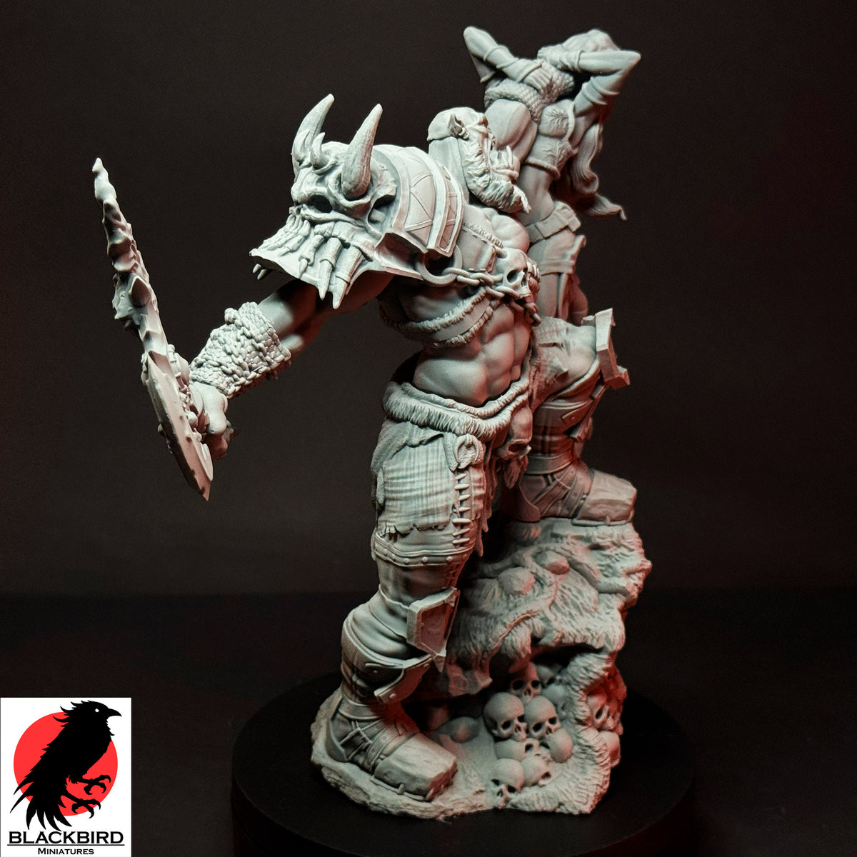 The Final Trophy premium 16K printed resin figure of an Orc warlord holding a female captive by Black Bird Miniatures