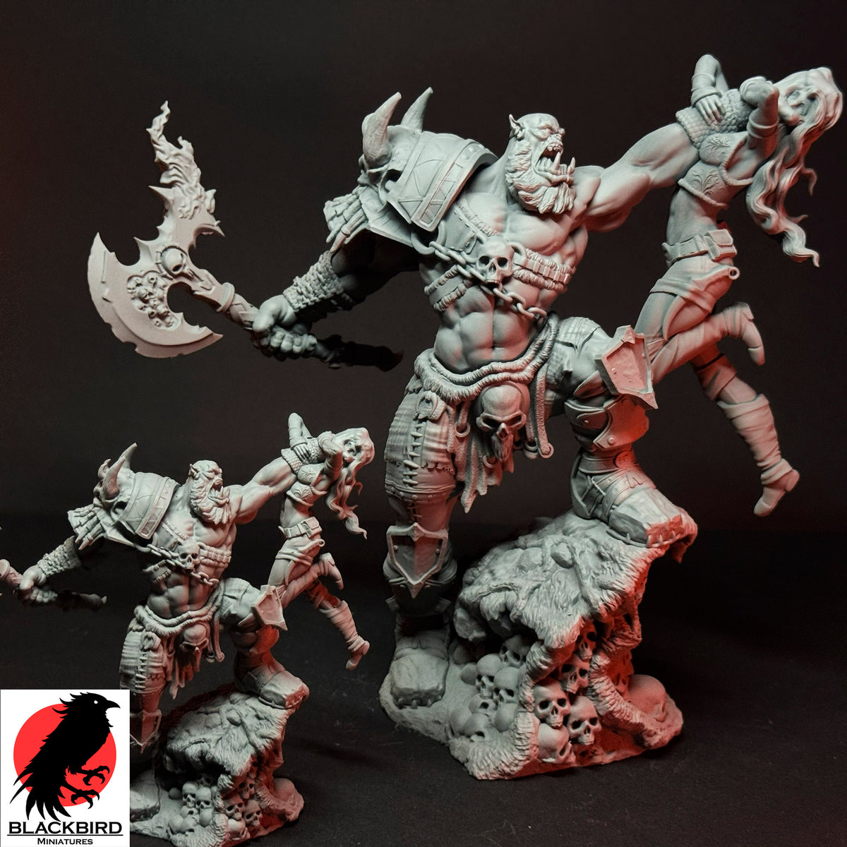 The Final Trophy premium 16K printed resin figure of an Orc warlord holding a female captive by Black Bird Miniatures