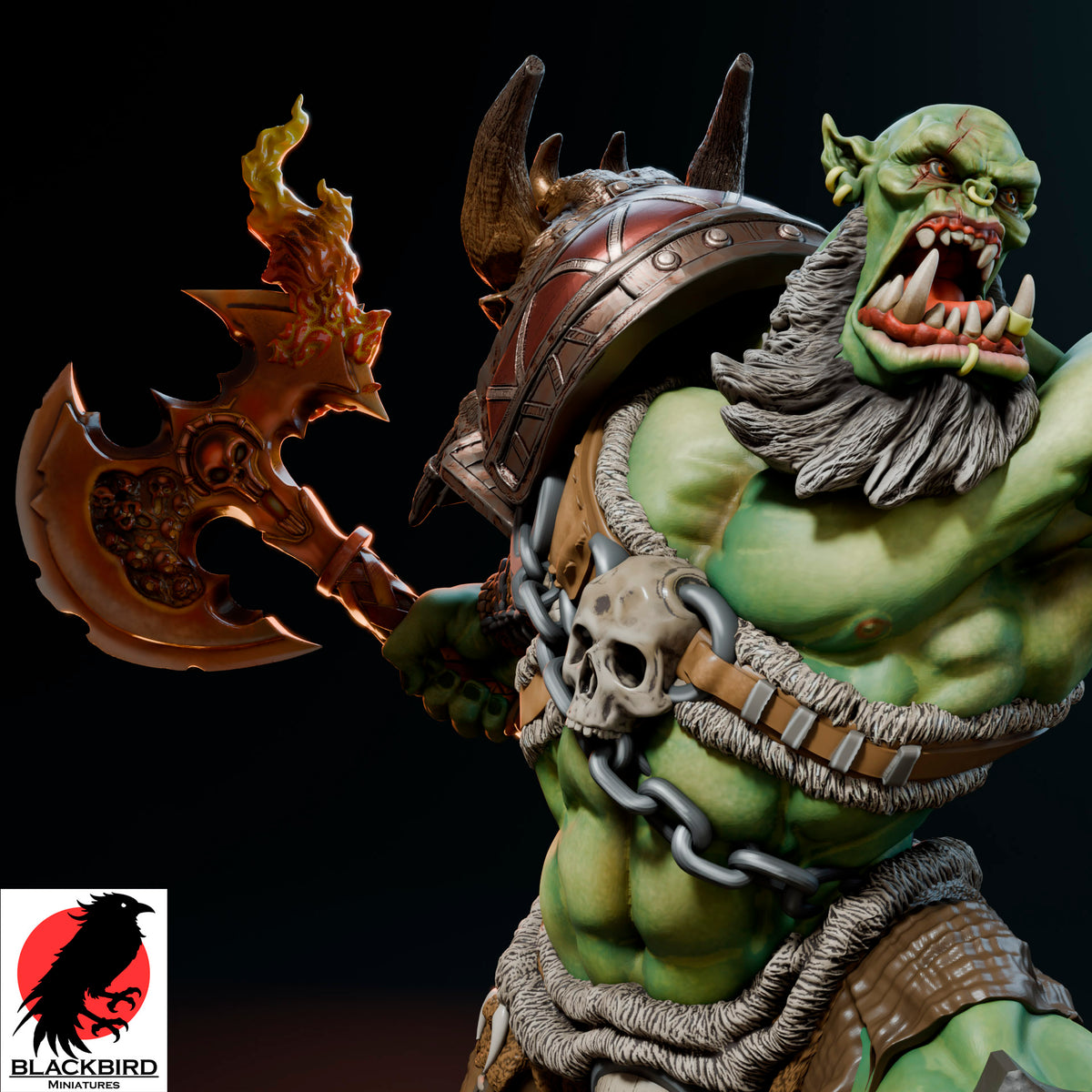 The Final Trophy premium 16K printed resin figure of an Orc warlord holding a female captive by Black Bird Miniatures
