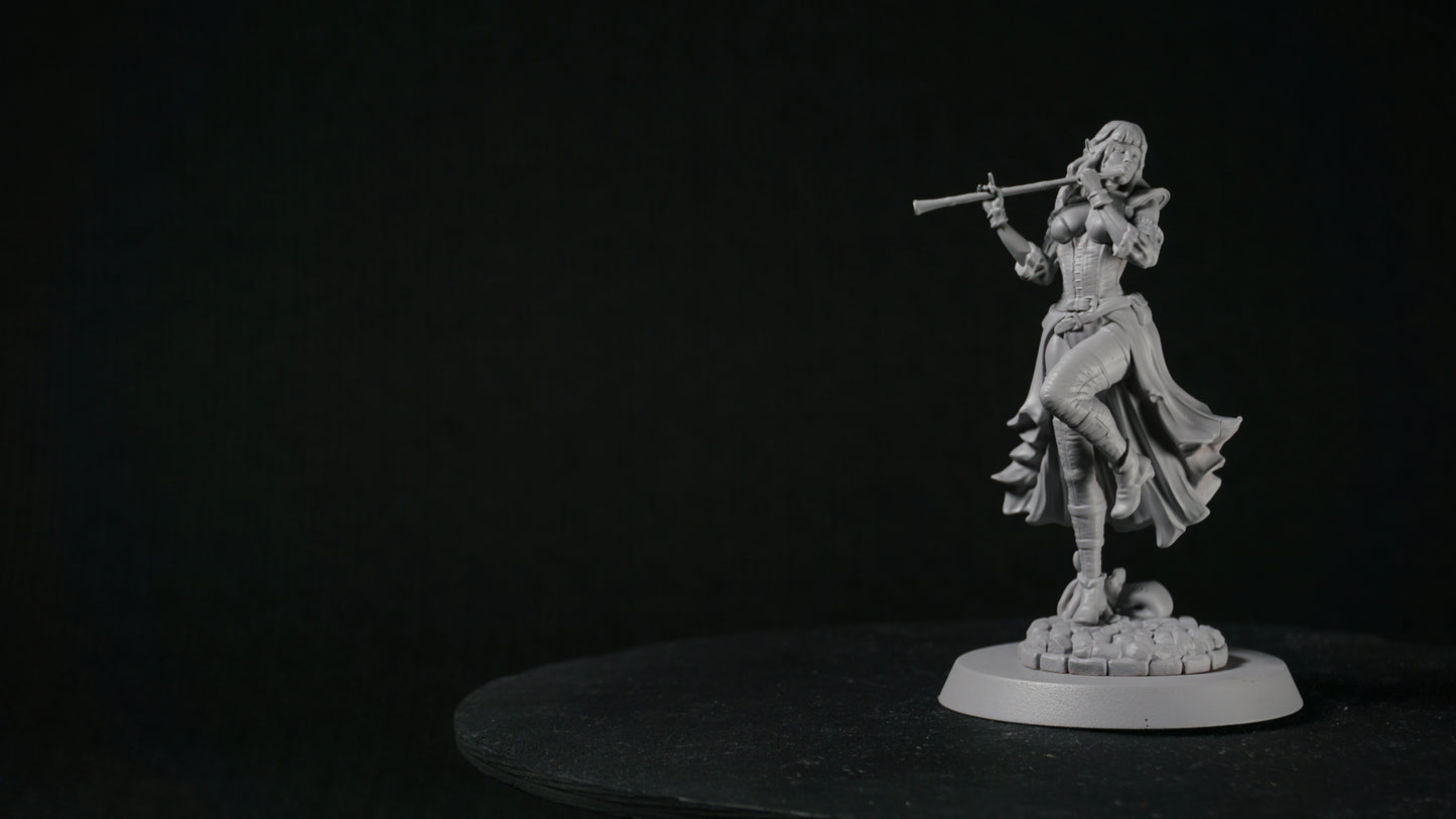 Serenya painted female bard miniature 75mm by Black Bird Miniatures