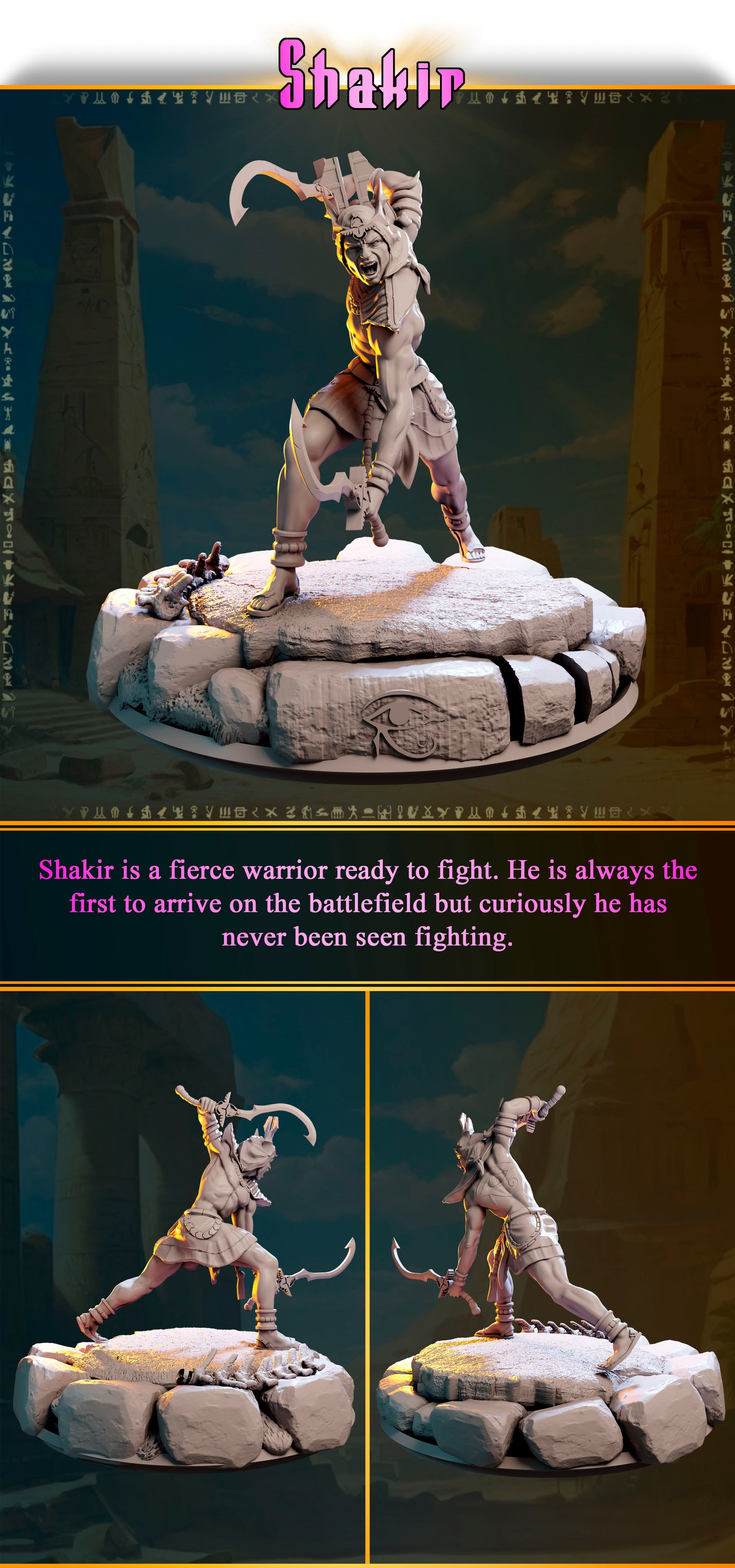 Shakir – Wojownik Piasków — figurka fantasy z ostrzem, skala 32 mm