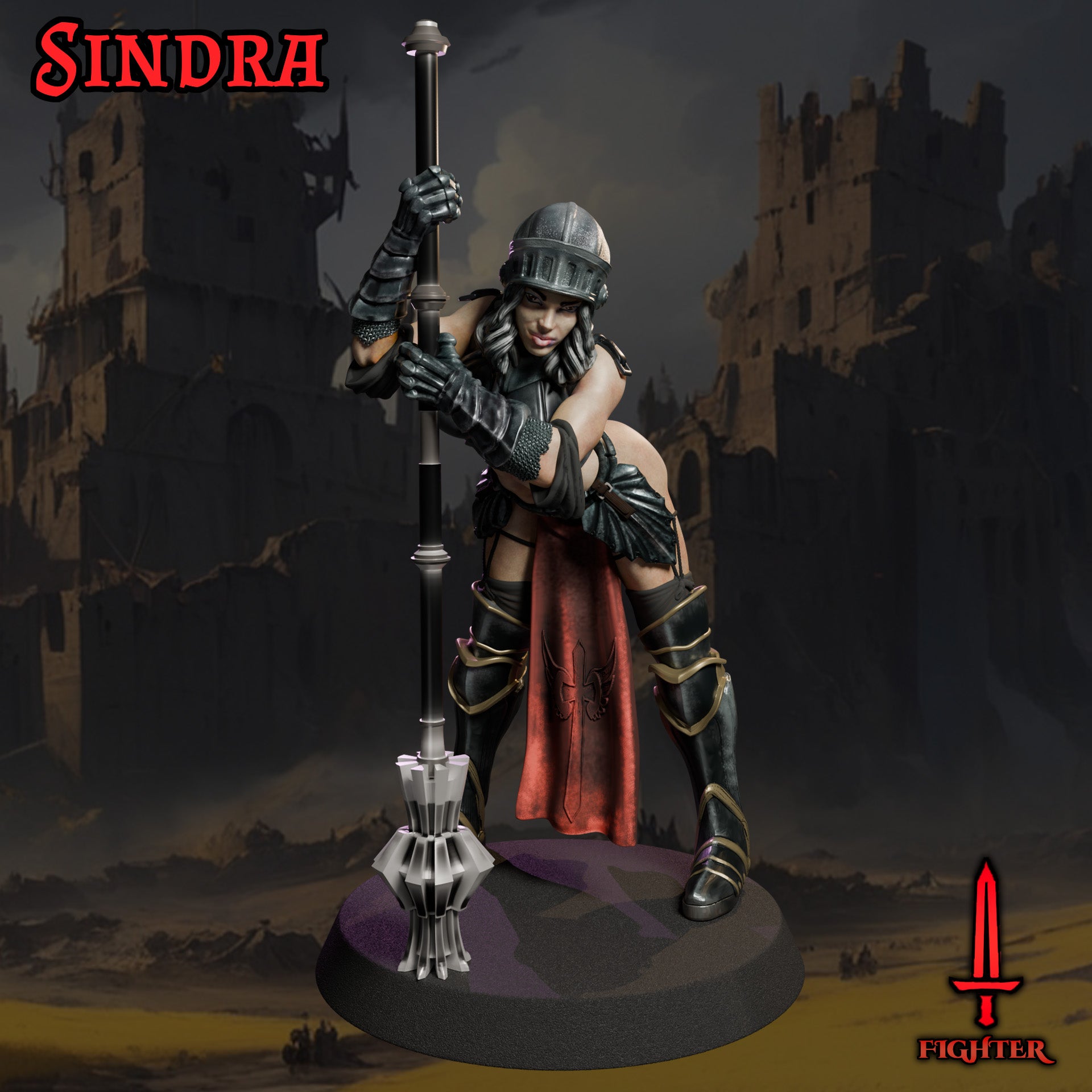 Sindra painted female fighter miniature 75mm by Black Bird Miniatures