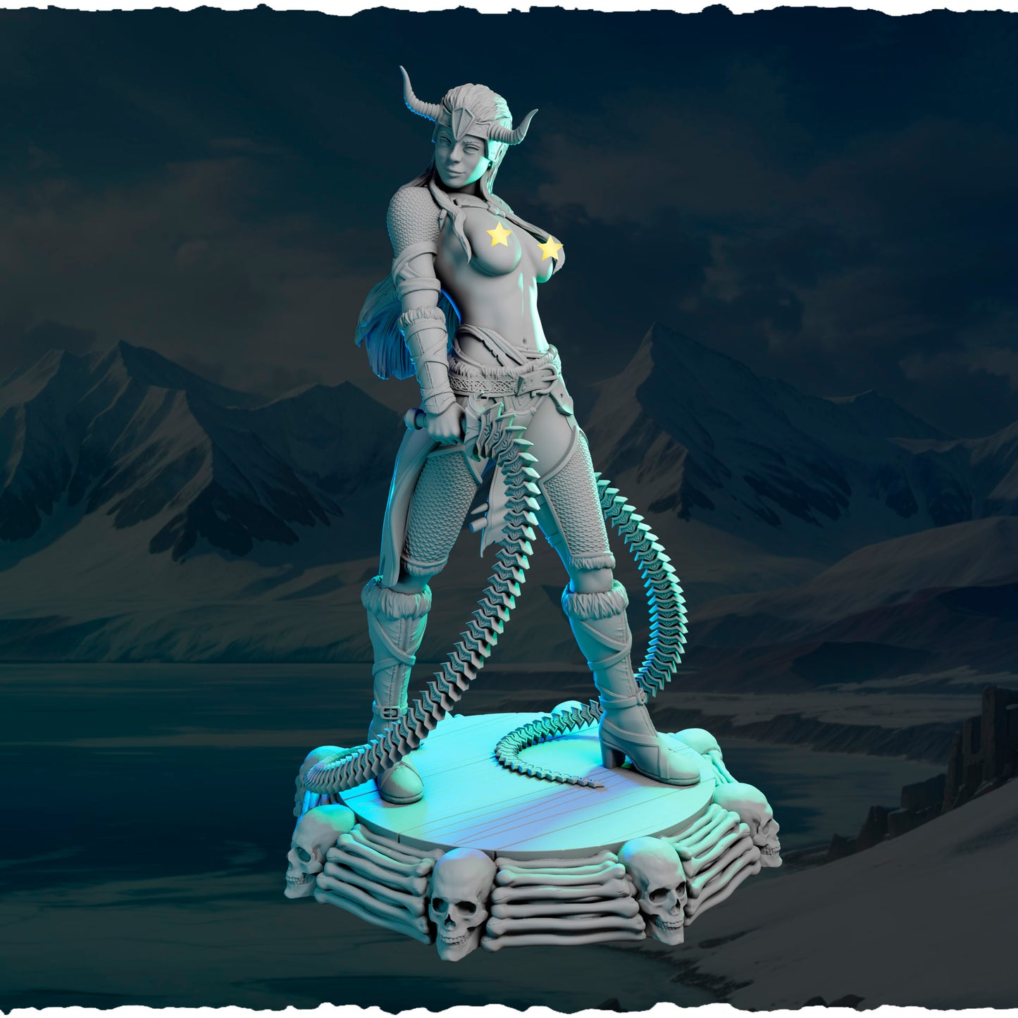 Północna Wojowniczka z Kolczastym Biczem — figurka na runicznej podstawce