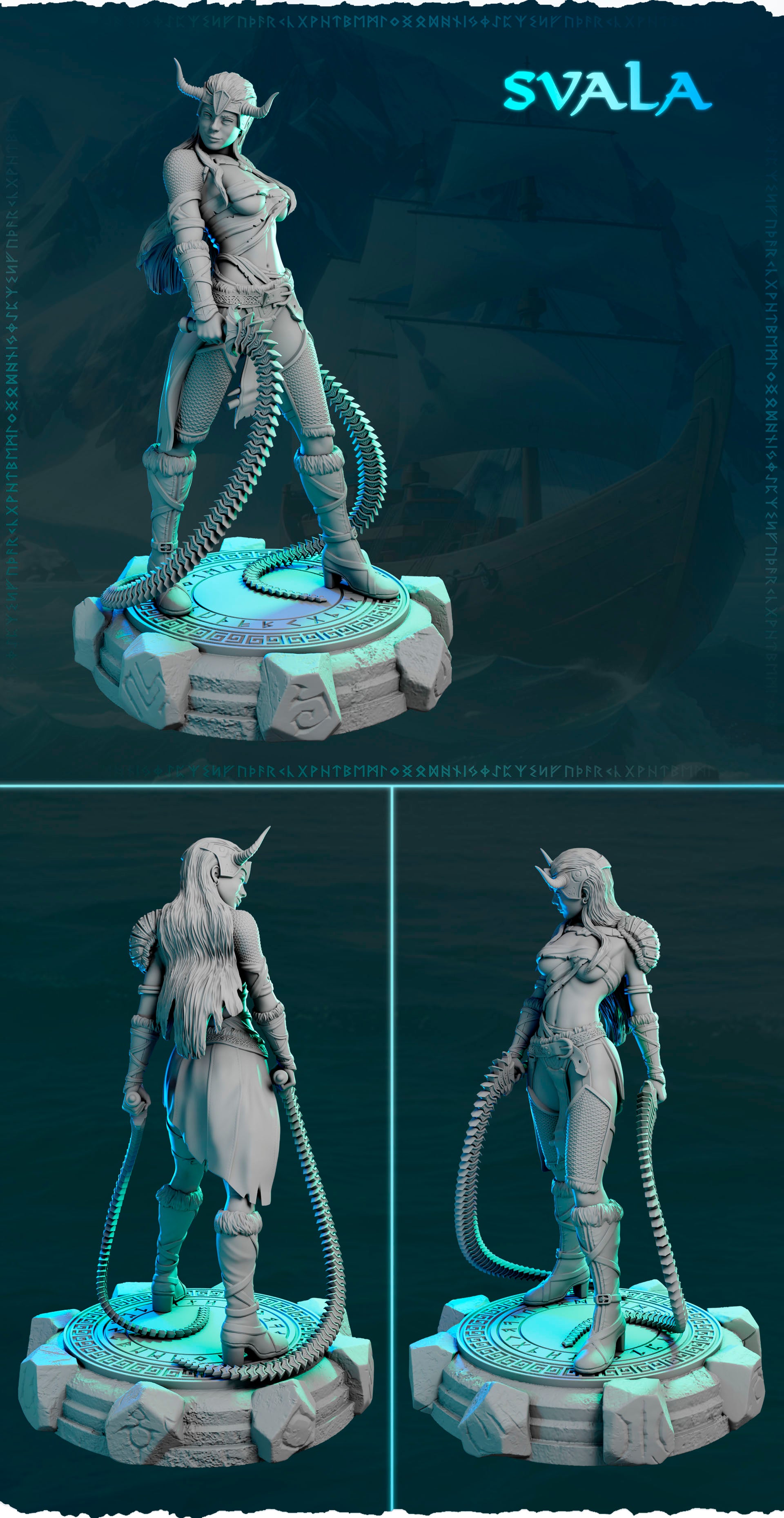 Północna Wojowniczka z Kolczastym Biczem — figurka na runicznej podstawce