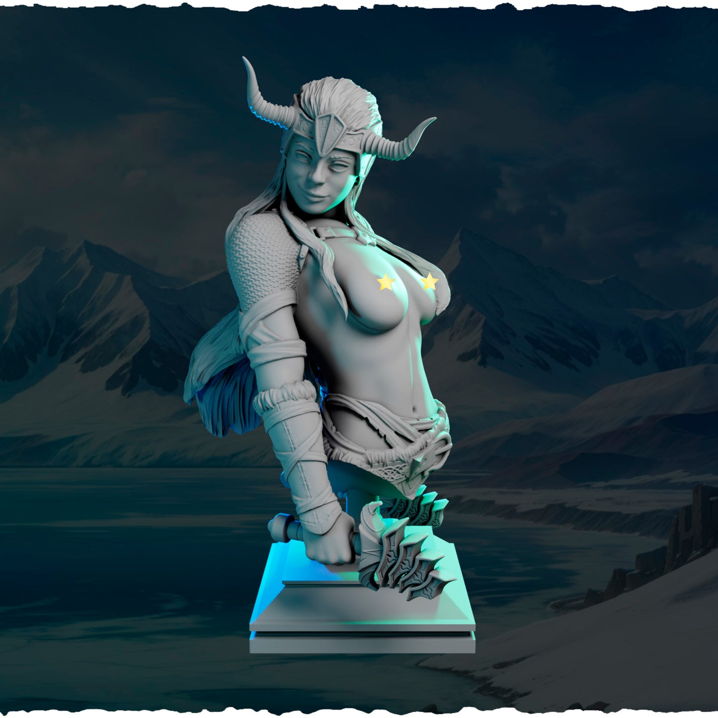 Północna Wojowniczka z Kolczastym Biczem — figurka na runicznej podstawce