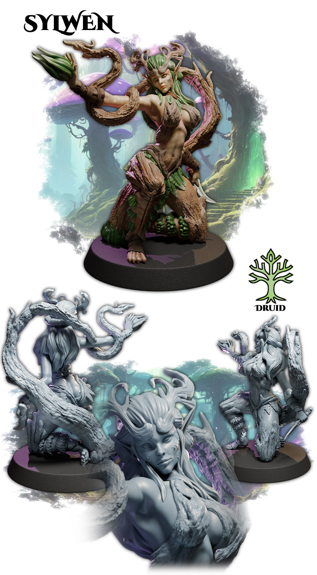 Sylwen painted fantasy druid miniature 75mm by Black Bird Miniatures