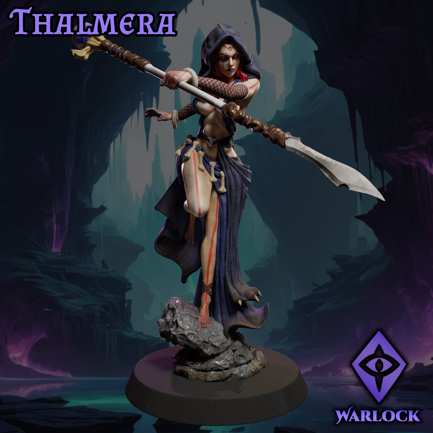 Thalmera painted dark fantasy warlock miniature 75mm by Black Bird Miniatures