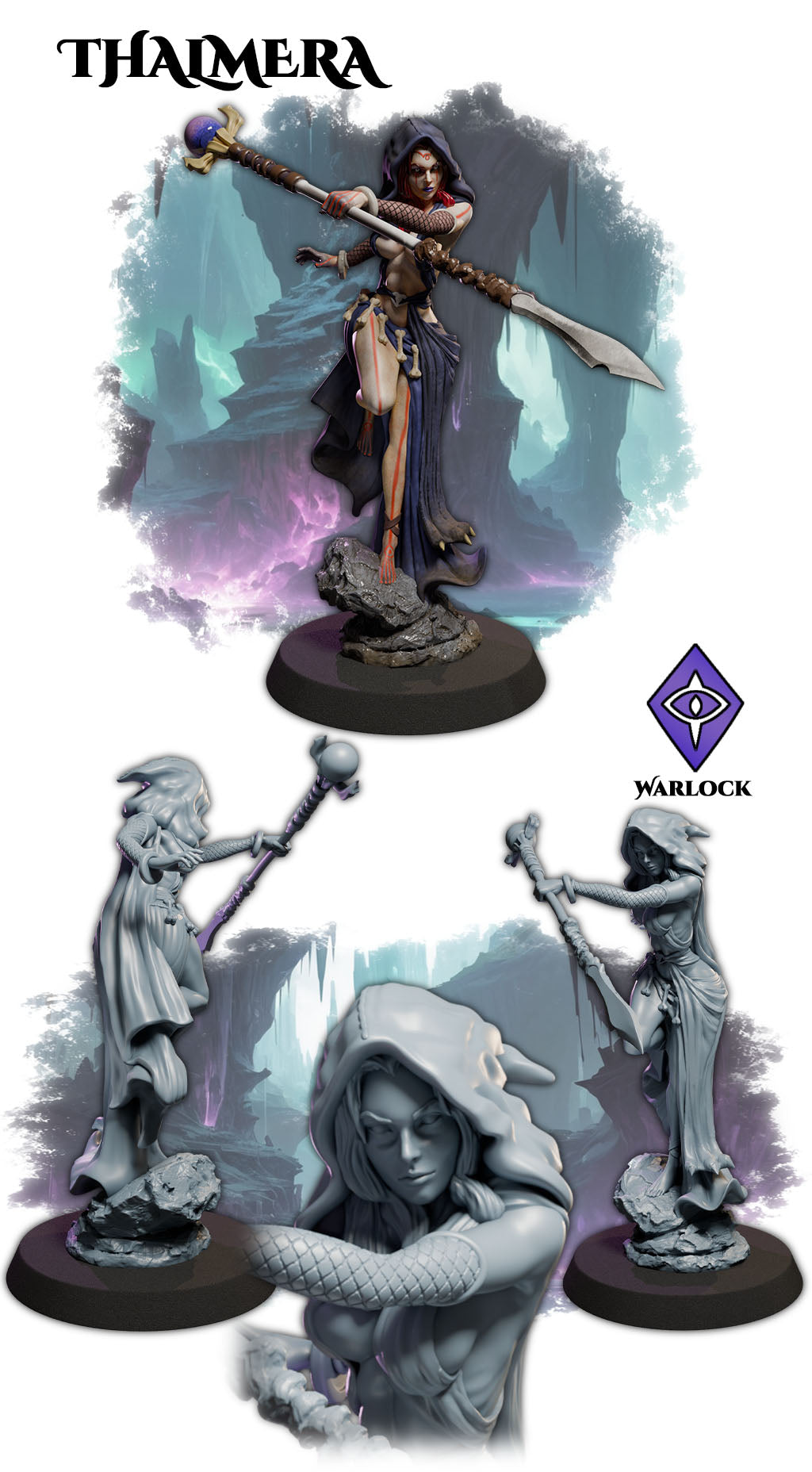 Thalmera painted dark fantasy warlock miniature 75mm by Black Bird Miniatures