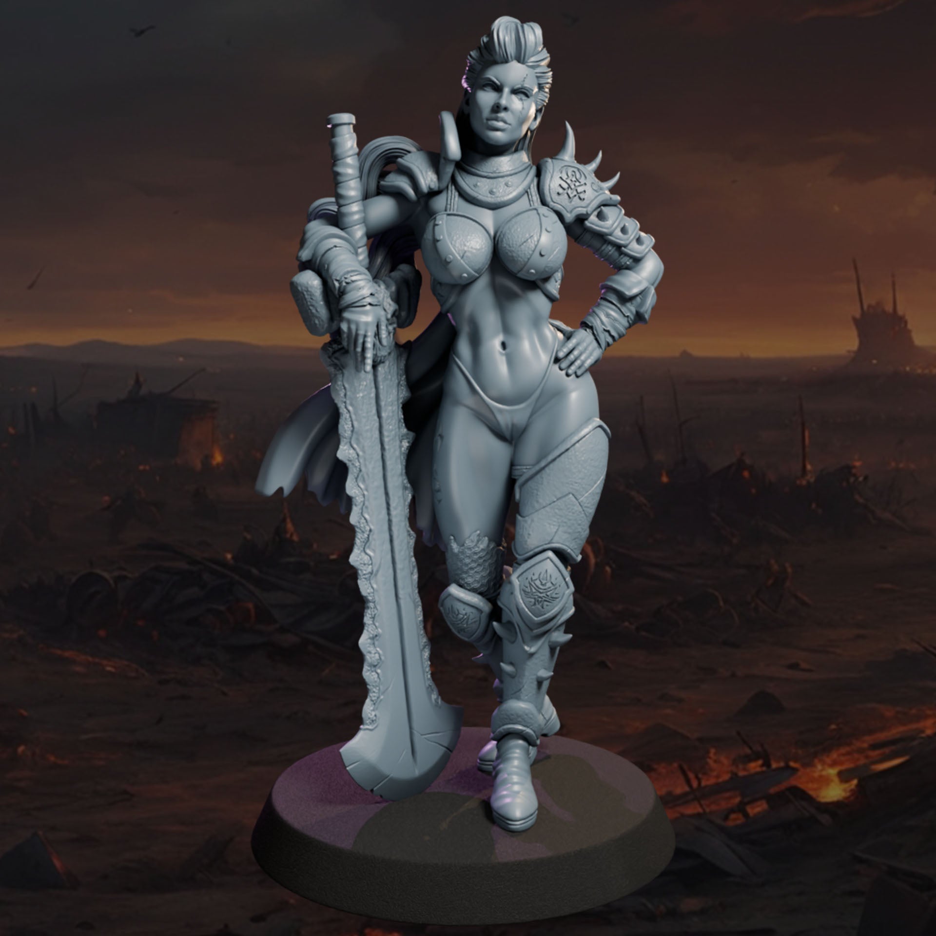 Unpainted resin female barbarian 32mm model from Ladies of the Dark Age collection