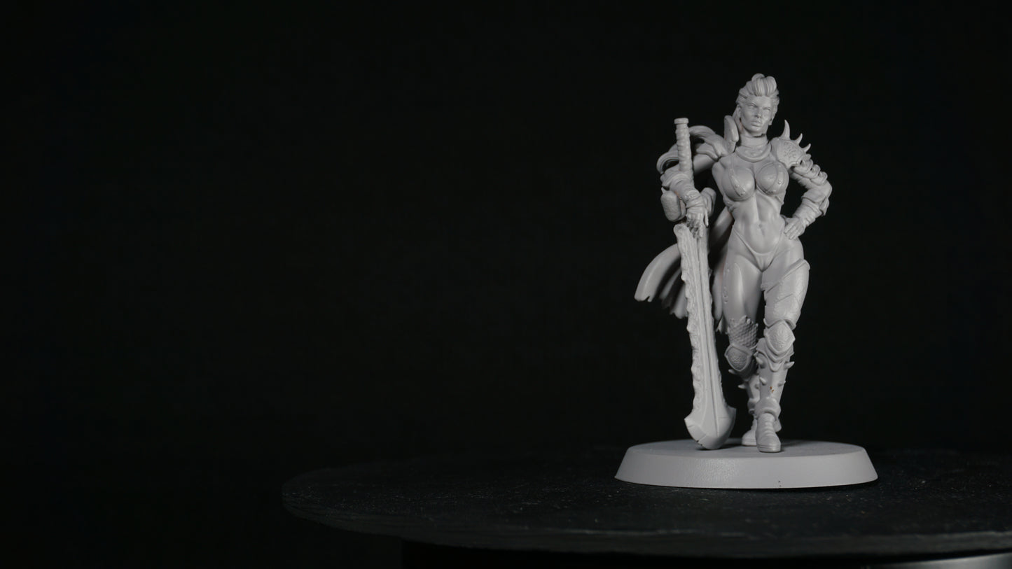Unpainted resin female barbarian 32mm model from Ladies of the Dark Age collection