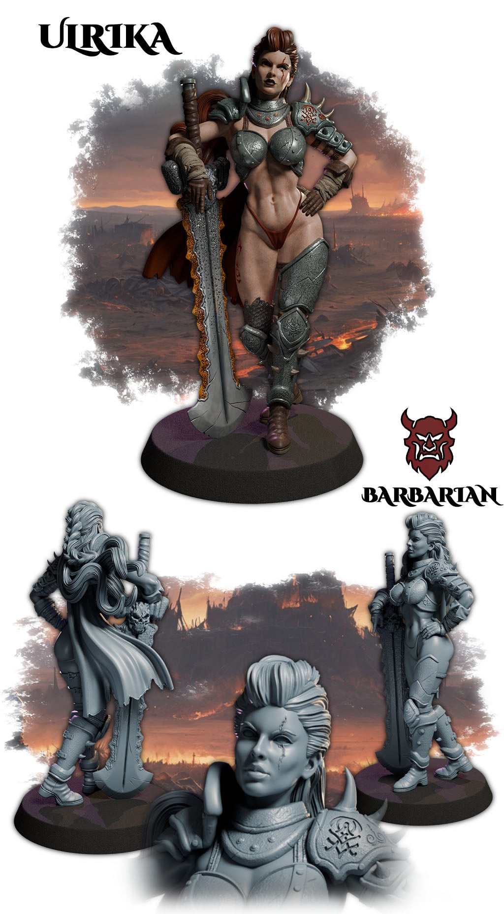 Unpainted resin female barbarian 32mm model from Ladies of the Dark Age collection