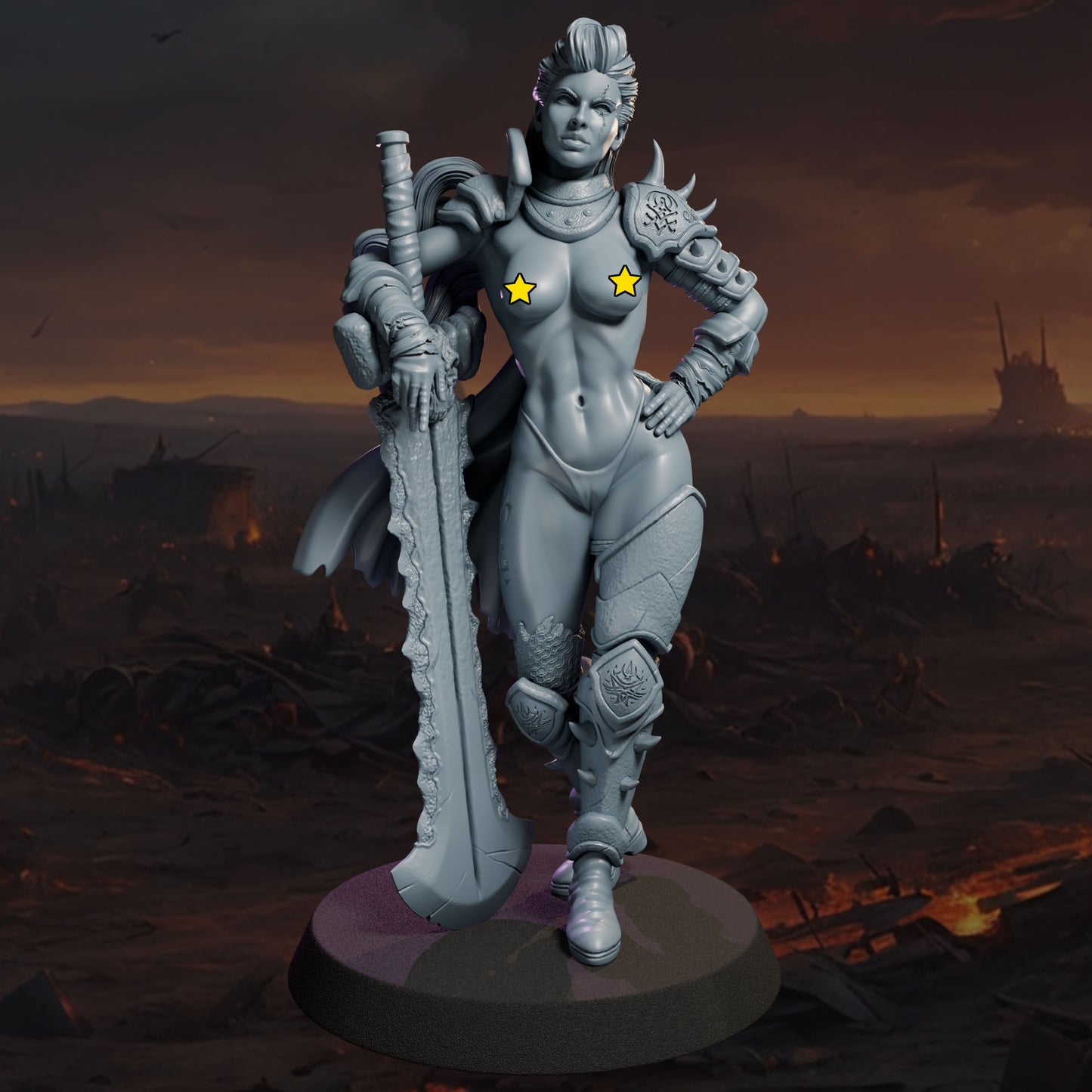 Unpainted resin female barbarian 32mm model from Ladies of the Dark Age collection