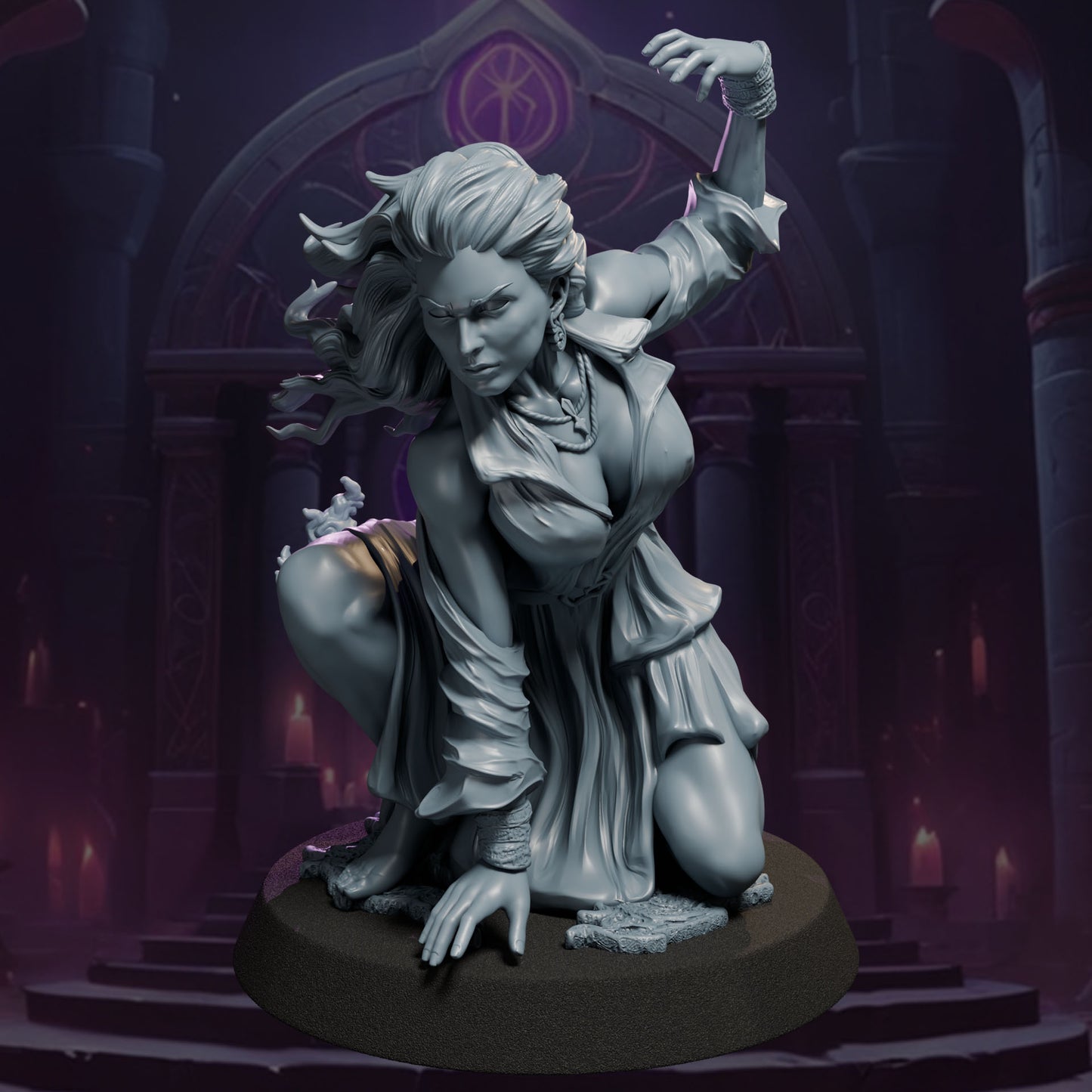 Fantasy female summoner resin sculpture with demon companion SFW and NSFW