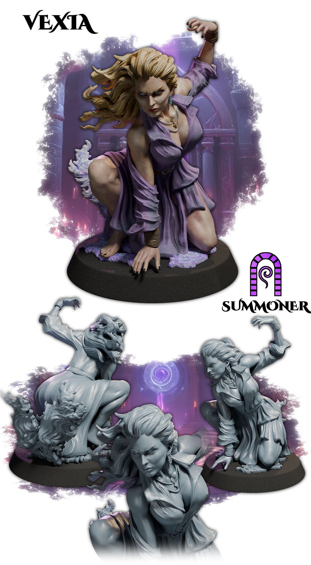 Fantasy female summoner resin sculpture with demon companion SFW and NSFW