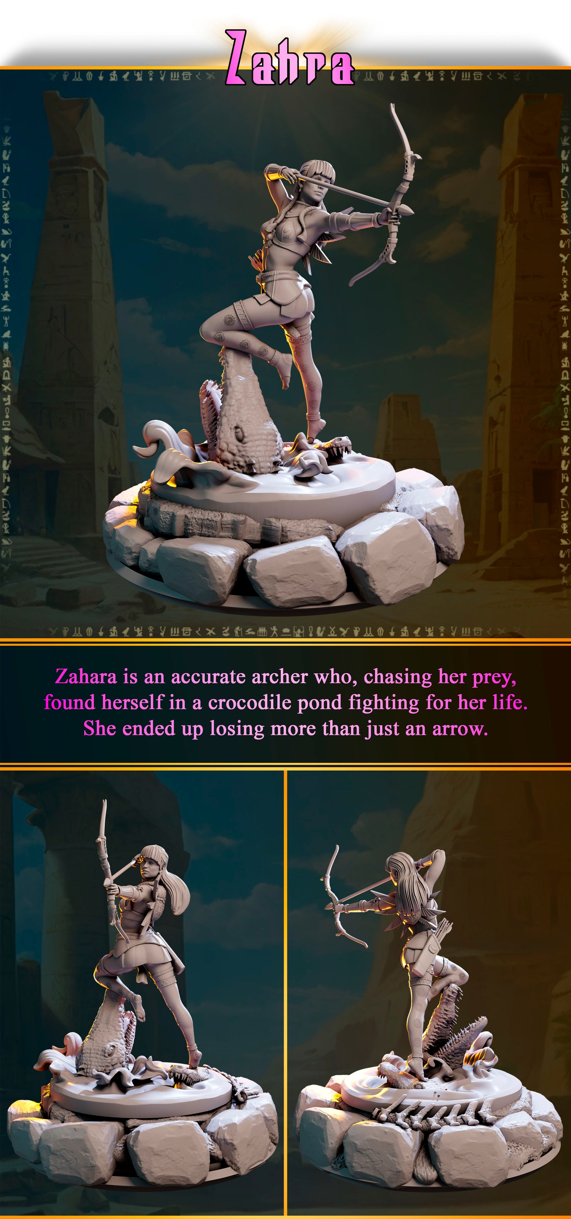 Zahra – Łuczniczka Pustyni — figurka z łukiem, skala 32 mm