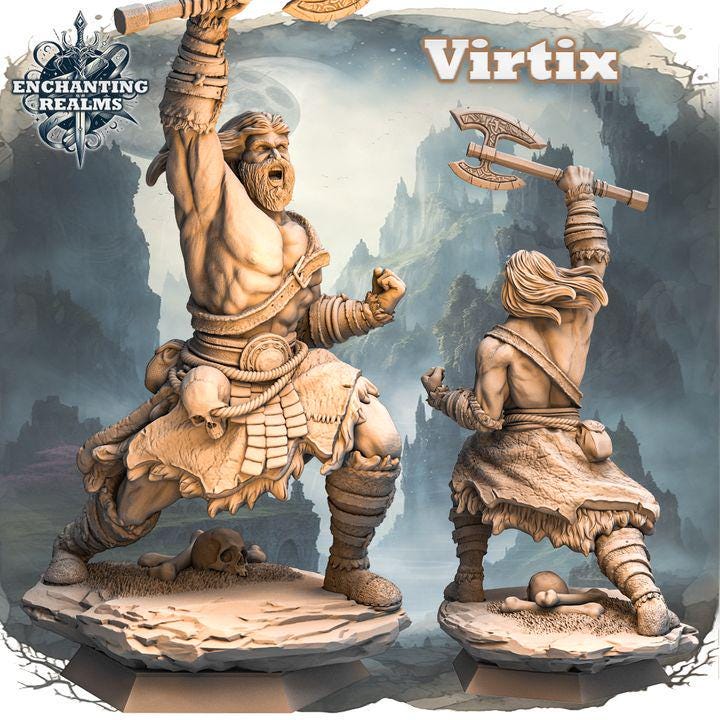 Virtix – figurka barbarzyńcy fantasy 3D z serii Enchanting Realms, 180 mm, widok z przodu