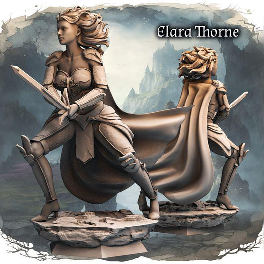 Elara Thorne – Mistrzyni Dwóch Ostrzy z Enchanting Realms | Figurka kolekcjonerska fantasy 3D 180 mm