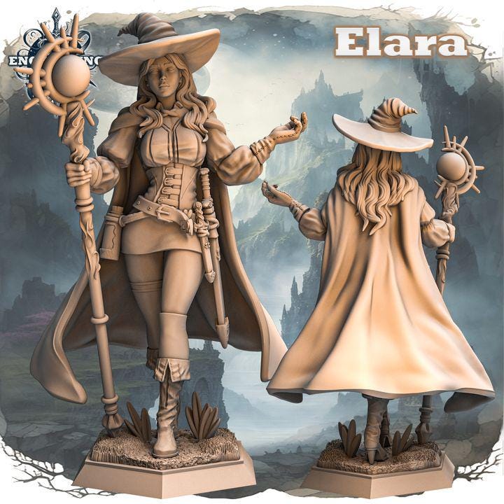 Elara – figurka czarodziejki fantasy 3D z serii Enchanting Realms, 180 mm, widok z przodu